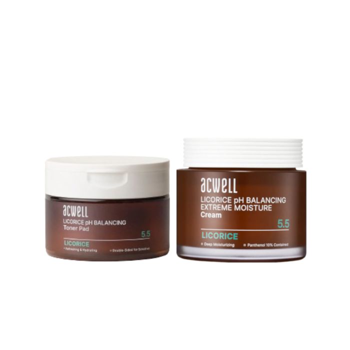ACWELL Licorice pH Balancing Toner Pad - 160ml/70pads + Extreme Moisture Cream - 55ml Set