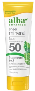 Alba Botanica Sunscreen For Face, Fragrance-free Sheer Mineral Face Sunscreen Lotion, Broad Spectrum SPF 50
