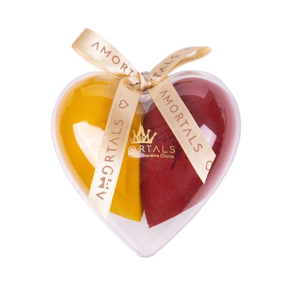 AMORTALS Beauty Blender Set - Heart Shape BB Sponge (Yellow & Red) - 2pcs