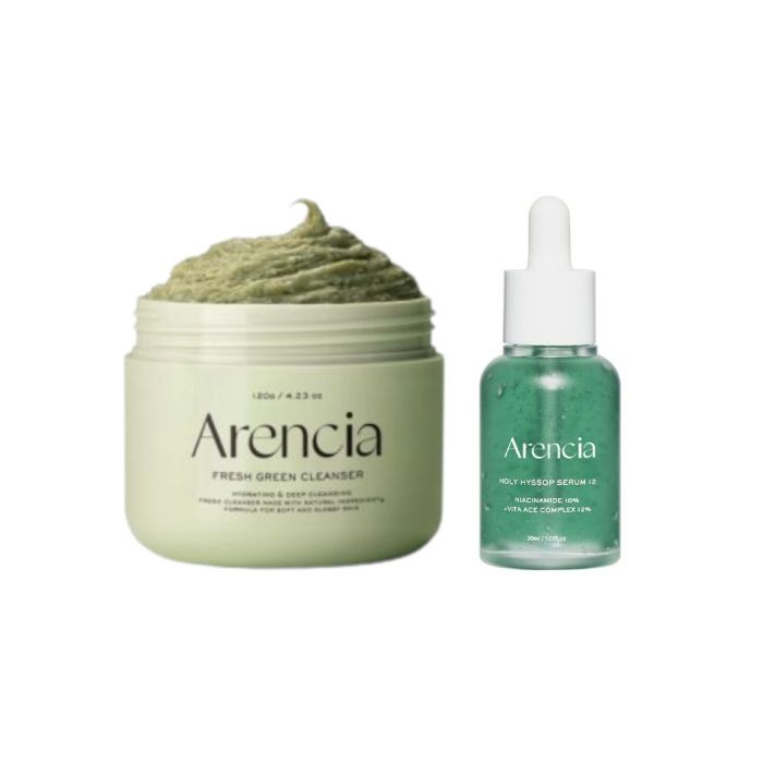 Arencia Fresh Green Rice Mochi Cleanser - 120g & Holy Hyssop Serum 12 - 30ml Set
