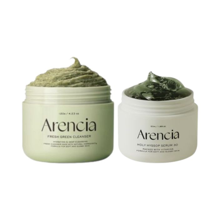 Arencia Fresh Green Rice Mochi Cleanser - 120g & Holy Hyssop Serum 30 - 50ml Set