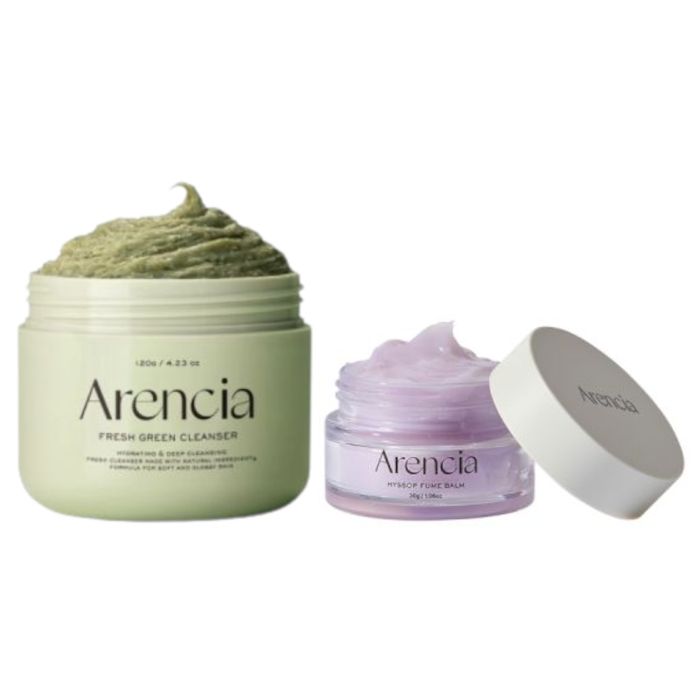 Arencia Fresh Green Rice Mochi Cleanser - 120g & Hyssop Fume Balm - 30g Set