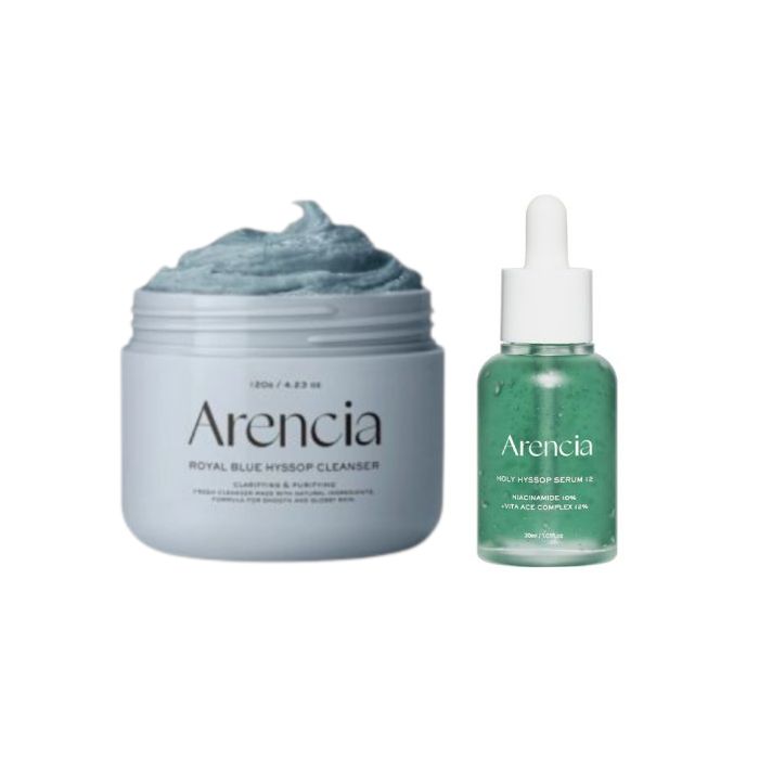 Arencia Fresh Royal Blue Rice Mochi Cleanser - 120g & Holy Hyssop Serum 12 - 30ml Set