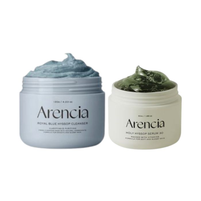 Arencia Fresh Royal Blue Rice Mochi Cleanser - 120g & Holy Hyssop Serum 30 - 50ml Set