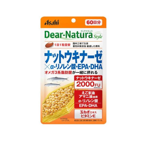 Asahi Dear Natura Style Nattokinase X Alpha Linolenic Acid, Epa, DHA, 60 Days Supply - 60 tablets