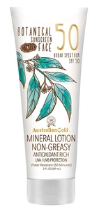Australian Gold Botanical Sunscreen Tinted Face Mineral Lotion, Broad Spectrum, Water Resistant, Spf 50