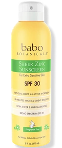 Babo Botanicals Sheer Non-nano Zinc Continuous Spray SPF 30 Fragrance Free Mineral Sunscreen