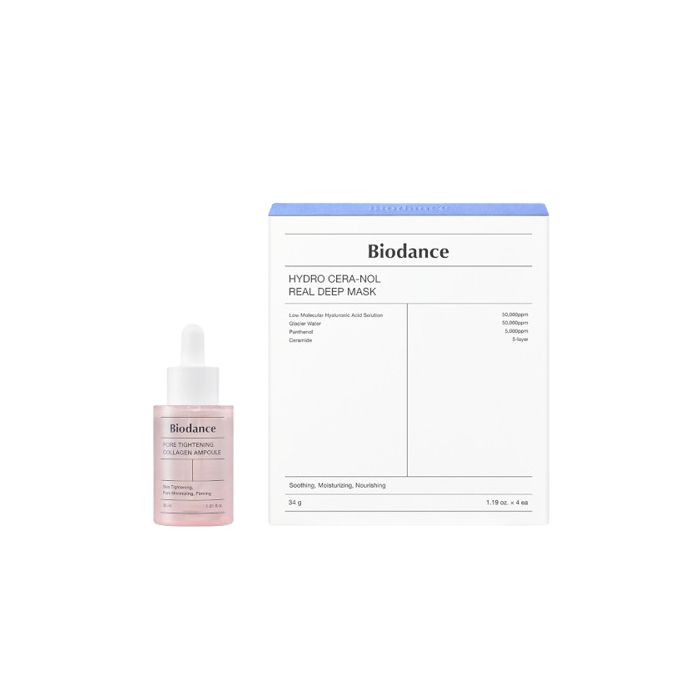 Biodance Hydro Cera-Nol Real Deep Mask - 4pcs + Pore Tightening Collagen Ampoule - 50ml Set