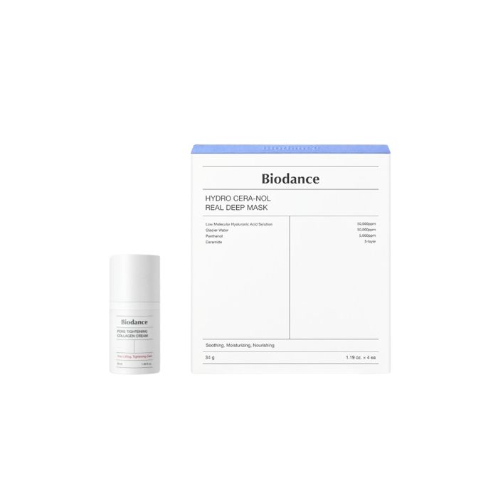 Biodance Hydro Cera-Nol Real Deep Mask - 4pcs + Pore Tightening Collagen Cream - 50ml Set