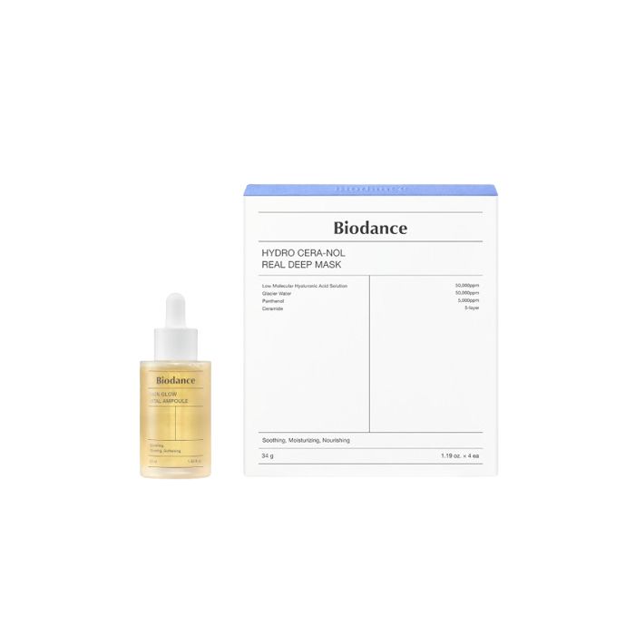 Biodance Hydro Cera-Nol Real Deep Mask - 4pcs + Skin Glow Vital Ampoule - 50ml Set