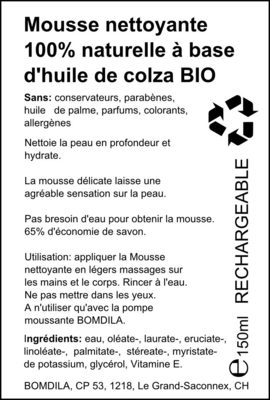 Mousse nettoyante 100% naturelle à base d'huile de colza bio