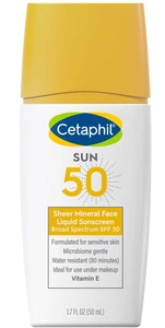 Cetaphil Sheer 100% Mineral Liquid Sunscreen For Face With Zinc Oxide Broad Spectrum SPF 50 Formulated For Sensitive Skin