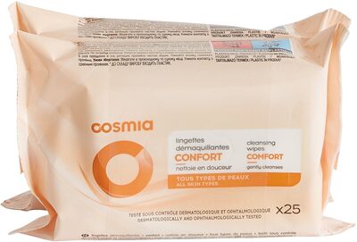 Cosmia - 25 lingettes démaquillantes - douceur - tous types de peaux - 132.5g