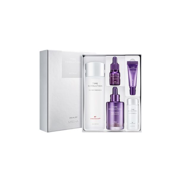 MISSHA Time Revolution 5X Bestseller Special Set (Essence 150ml, Ampoule 50ml; (Gift) Essence 30ml, Ampoule 10ml, Cream 10ml) - 1set(5pcs)