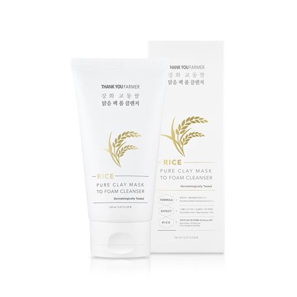 THANK YOU FARMER Rice Pure Clay Mask to Foam Cleanser - 150ml