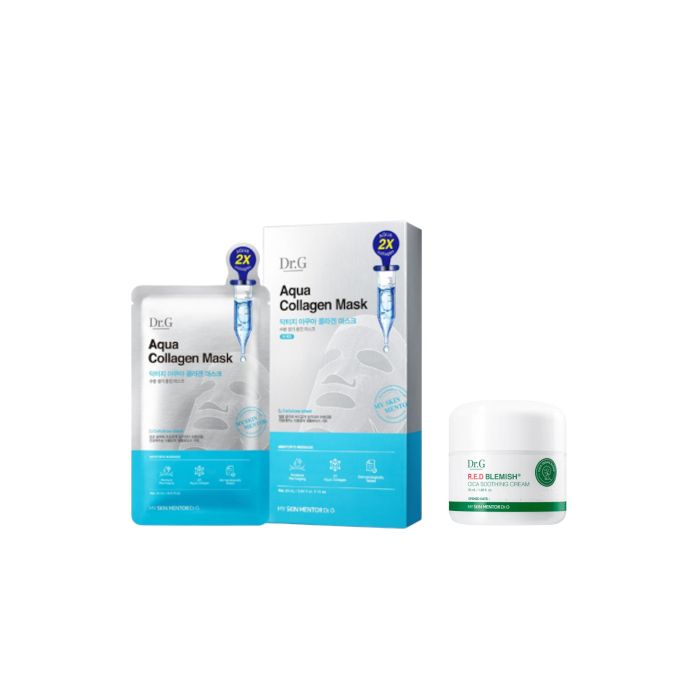 Dr.G R.E.D Blemish Cica Soothing Cream - 50ml (1ea) + Aqua Collagen Mask - 10pcs Set