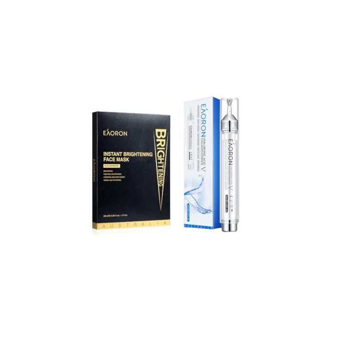 EAORON Hyaluronic Acid Collagen Essence V 10ml + Instant Brightening Face Mask 5pcs Set