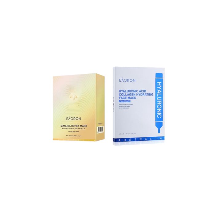 EAORON Hyaluronic Acid Collagen Hydrating Face Mask 5pcs + Manuka Honey Mask 8pcs Set