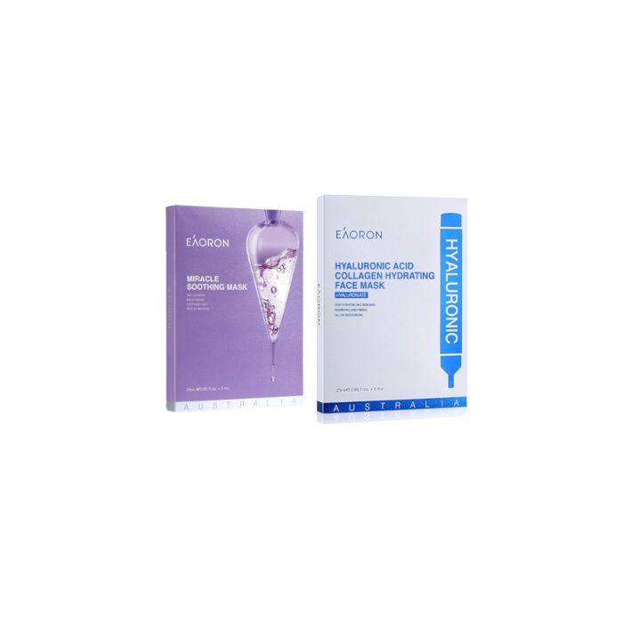 EAORON Hyaluronic Acid Collagen Hydrating Face Mask 5pcs + Miracle Soothing Mask 5pcs Set