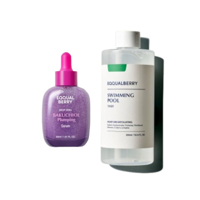 EQQUALBERRY Bakuchiol Plumping Serum - 30ml (1ea) X Swimming Pool Daily Facial Toner - 300ml (1ea) Set
