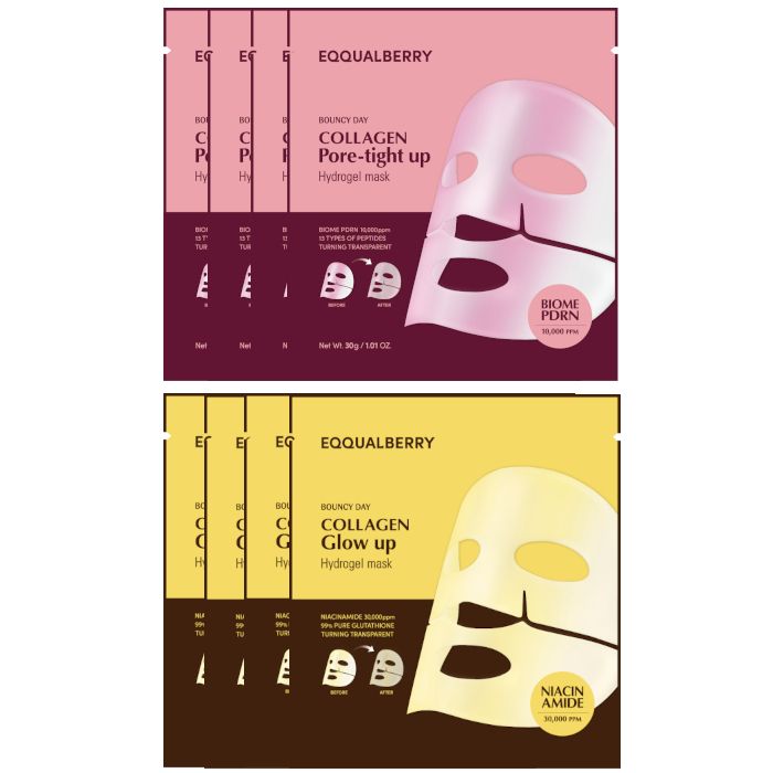 EQQUALBERRY Collagen Hydrogel Pore-Tight Up Hydrogel Mask (4ea) X Collagen Glow Up Hydrogel Mask (4ea) Set