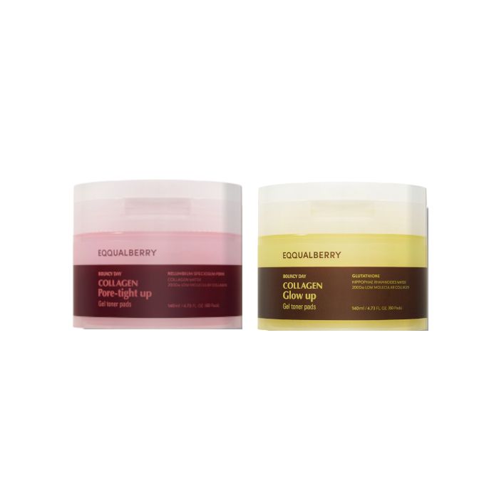EQQUALBERRY Collagen Pore-Tight Up Gel Toner Pads - 140ml/60pads (1ea) X Collagen Glow Up Gel Toner Pads - 140ml/60pads (1ea) Set