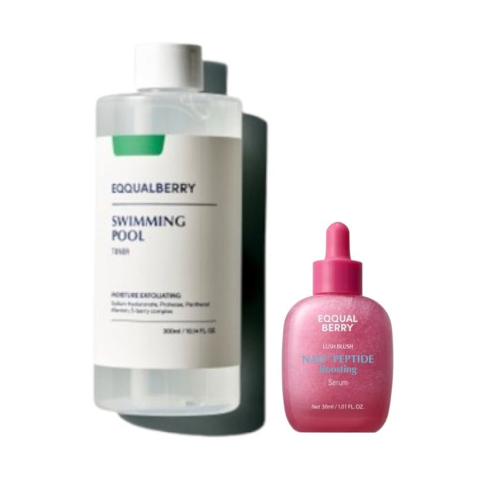 EQQUALBERRY Swimming Pool Daily Facial Toner - 300ml (1ea) + NAD+ Peptide Boosting Serum - 30ml (1ea) Set