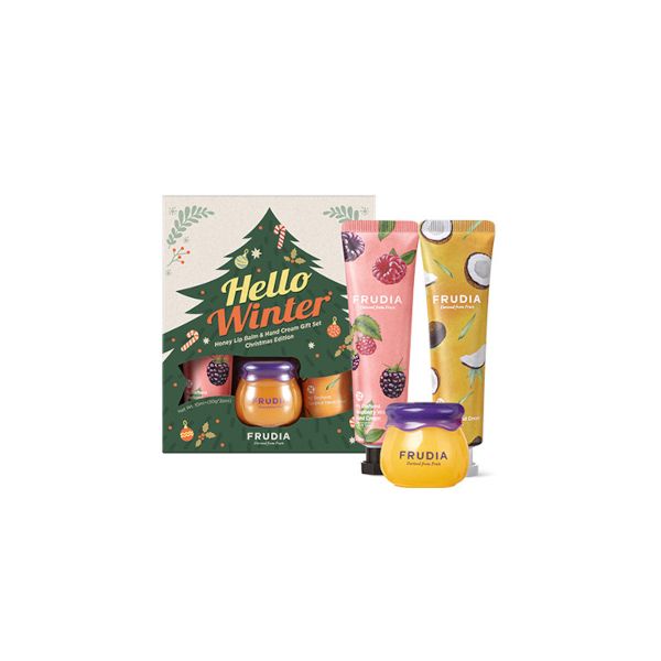 FRUDIA [Hello Winter] Honey Lip Balm & Hand Cream Gift Set Christmas Edition - 1 set (3 items)