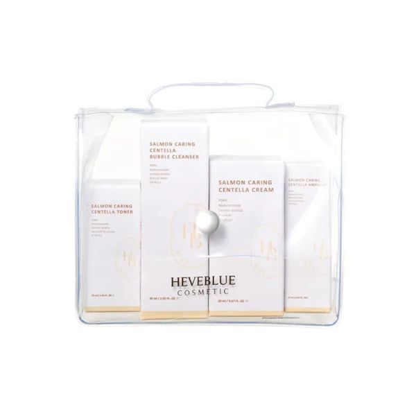 HEVEBLUE Salmon Caring Centella Special Travel Kit Bag Set x 4pcs - 13ml + 25ml + 20ml + 30ml