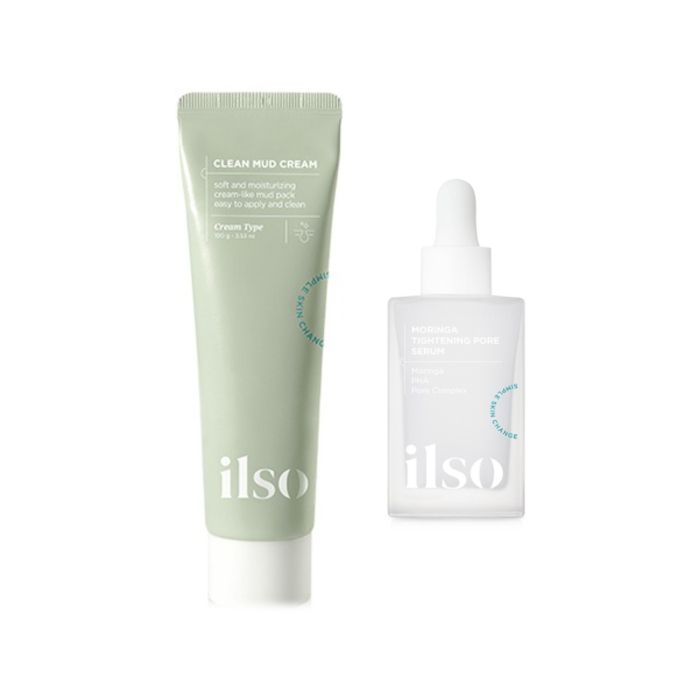 ILSO Clean Mud Cream - 100g + Moringa Tightening Pore Serum - 30ml Set