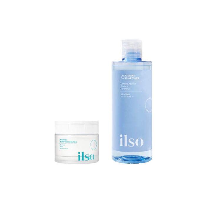 ILSO Moringa Purifying Pore Pad - 160ml + Cicazulene Calming Toner - 300ml Set