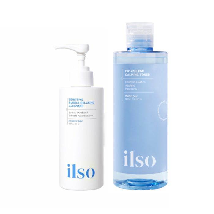 ILSO Sensitive Bubble Relaxing Cleanser - 200g + Cicazulene Calming Toner - 300ml Set