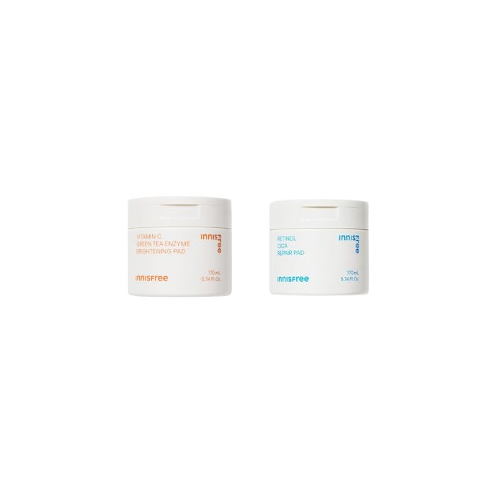 innisfree Vitamin C Green Tea Enzyme Brightening Pad - 60 Sheets / 170ml (1ea) X Retinol Cica Repair Pad - 60 Sheets / 170ml (1ea)