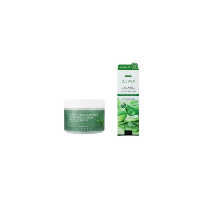 Jigott Natural Aloe Foam Cleansing - 180ml (1ea) + Moisture Real Aloe Vera Cream - 150ml (1ea) Set