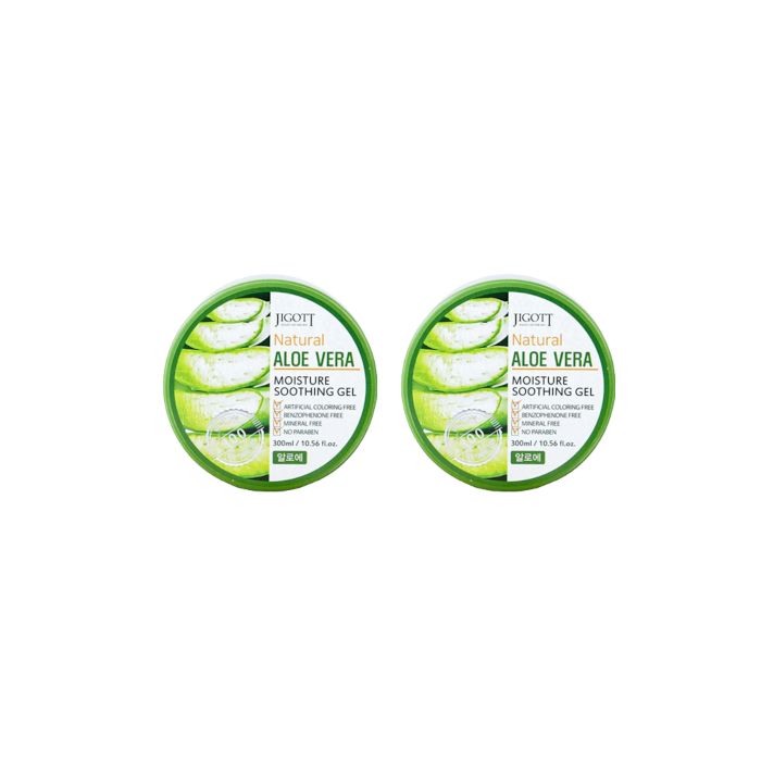 Jigott Natural Aloe Vera Moisture Soothing Gel - 300ml (2ea) Set