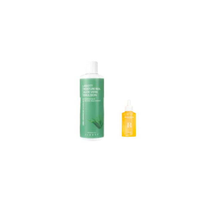 Jigott Natural Retinol Perfect Serum - 50ml (1ea) + Moisture Real Aloe Vera Emulsion - 300ml (1ea) Set
