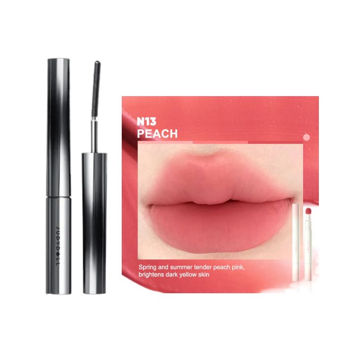 Judydoll 3D Curling Eyelash Iron Mascara Curly - 2g - 01 Black (1ea) + Cushion Lip Powder Cream - 1.8g - N13 Peach (1ea)Set