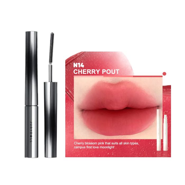 Judydoll 3D Curling Eyelash Iron Mascara Curly - 2g - 01 Black (1ea) + Cushion Lip Powder Cream - 1.8g - N14 Cherry Pout (1ea)Set