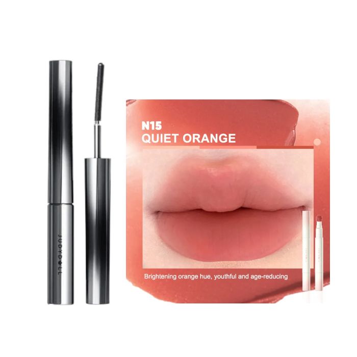 Judydoll 3D Curling Eyelash Iron Mascara Curly - 2g - 01 Black (1ea) + Cushion Lip Powder Cream - 1.8g - N15 Quiet Orange (1ea)Set