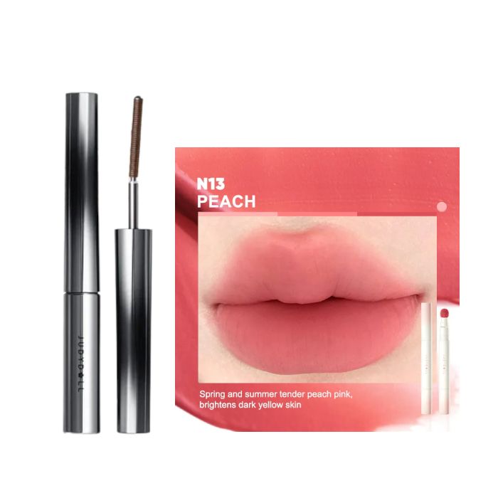Judydoll 3D Curling Eyelash Iron Mascara Curly - 2g - 02 Brown (1ea) + Cushion Lip Powder Cream - 1.8g - N13 Peach (1ea)Set