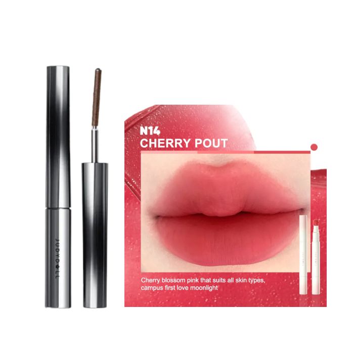 Judydoll 3D Curling Eyelash Iron Mascara Curly - 2g - 02 Brown (1ea) + Cushion Lip Powder Cream - 1.8g - N14 Cherry Pout (1ea)Set