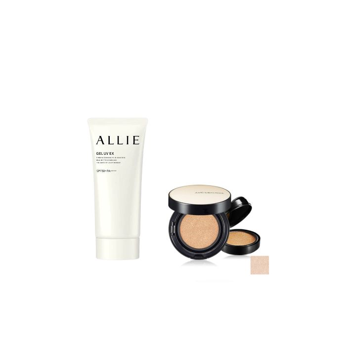 Kanebo Allie Gel UV EX SPF50+ PA++++ - 90g (New Version of ALLIE - Extra UV Gel SPF50+ PA++++ - 90g) X Jung Saem Mool - Essential Skin Nuder Long Wear Cushion - 14g+14g - Fair Light