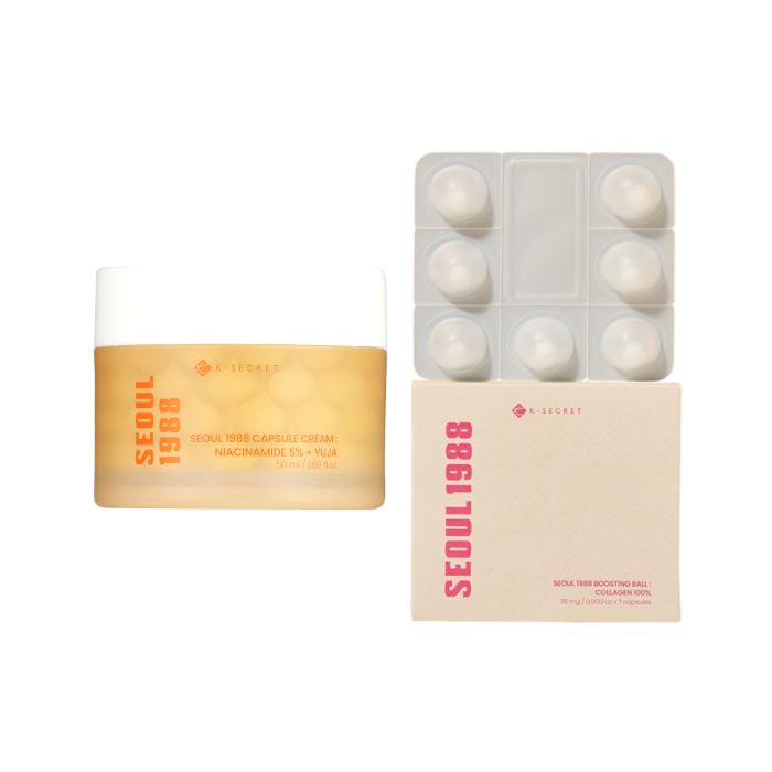 KSECRET SEOUL 1988 Boosting Ball : Collagen 100% - 35mg x 7 (1ea) X Capsule Cream : Niacinamide 5% + Yuja - 50ml (1ea) Set