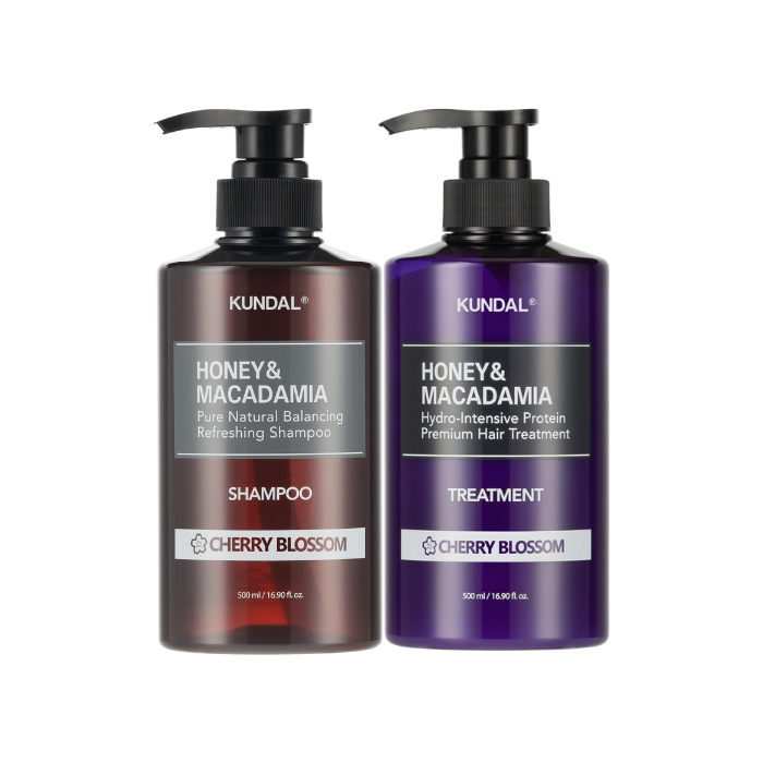 KUNDAL Honey & Macadamia Nature Shampoo + Treatment - 500ml Set - Cherry Blossom