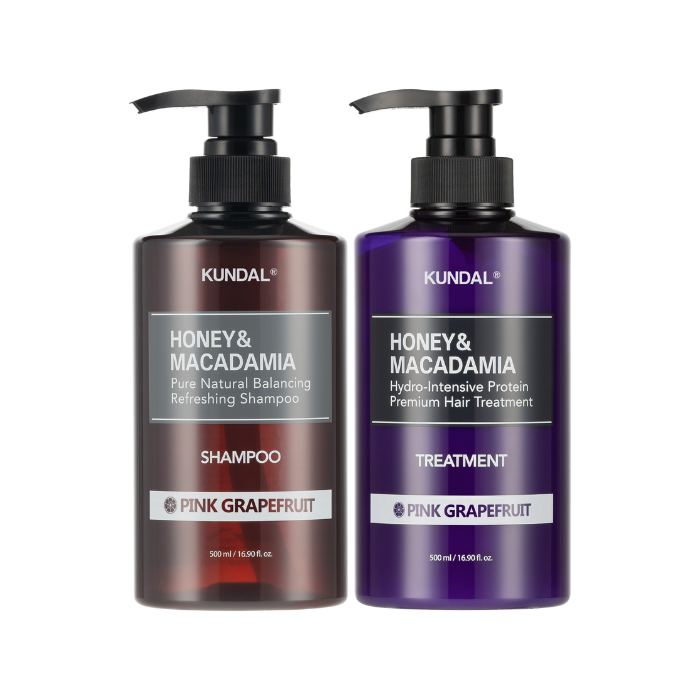 KUNDAL Honey & Macadamia Nature Shampoo + Treatment - 500ml Set - Pink Grapefruit