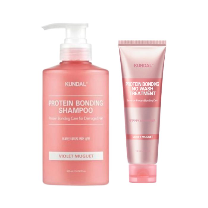 KUNDAL Protein Bonding Shampoo 500ml + No Wash Treatment 130ml Set - Violet Muguet