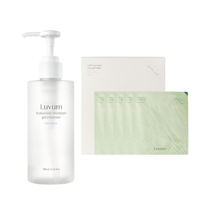 LUVUM Bamboo Hyaluronic Moisture Gel Cleanser - 200ml + Calming Pair Cica Gel Mask - 5 pcs Set