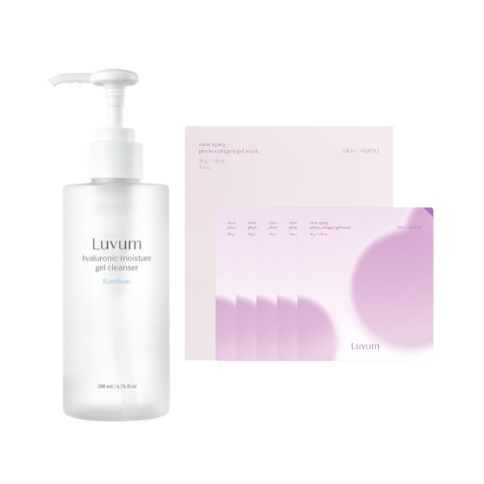 LUVUM Bamboo Hyaluronic Moisture Gel Cleanser - 200ml + Slow Aging Phyto Collagen Gel Mask - 5 pcs Set