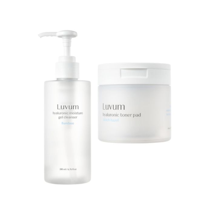 LUVUM Bamboo Hyaluronic Moisture Gel Cleanser - 200ml + Witch Hazel Hyaluronic Toner Pad - 130ml/ 60ea Set