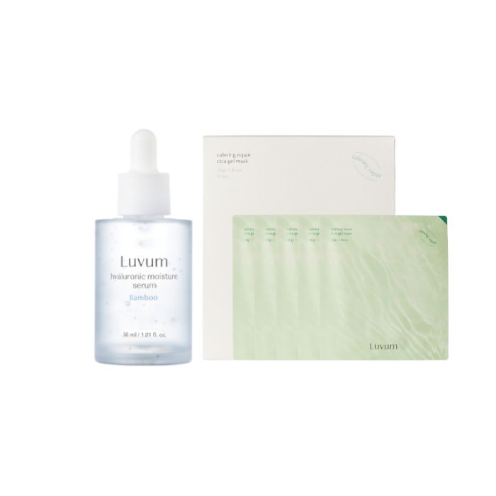 LUVUM Bamboo Hyaluronic Moisture Serum - 30ml + Calming Pair Cica Gel Mask - 5 pcs Set